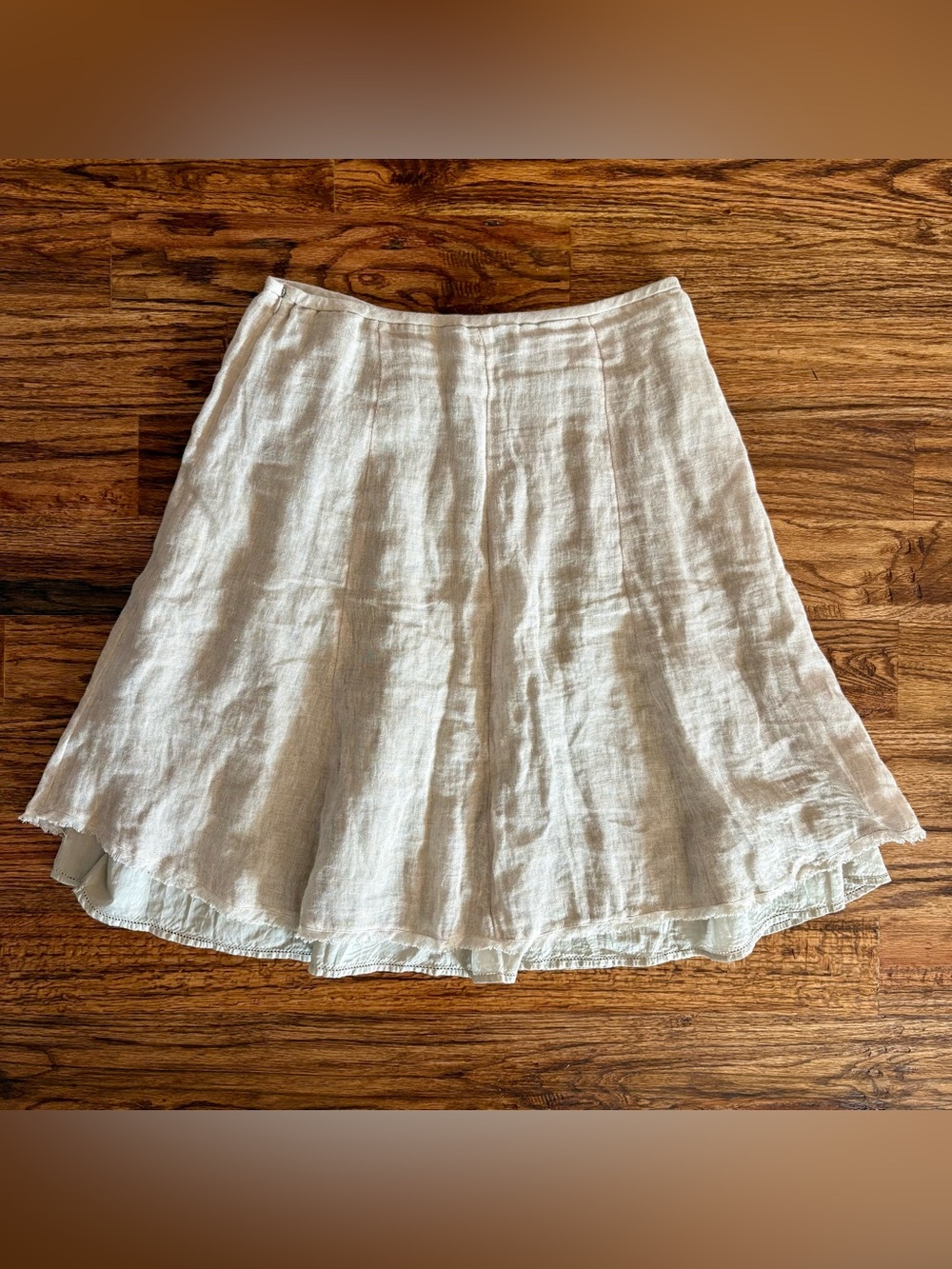 Eileen Fisher 100% linen beige midi skirt raw hem Lagenlook size PL petite large - Picture 2 of 6